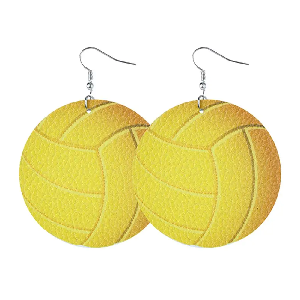 

Basketball Baseball Volleyball Faux Leather Waterdrop Pendant Lady Hook Earrings New punk