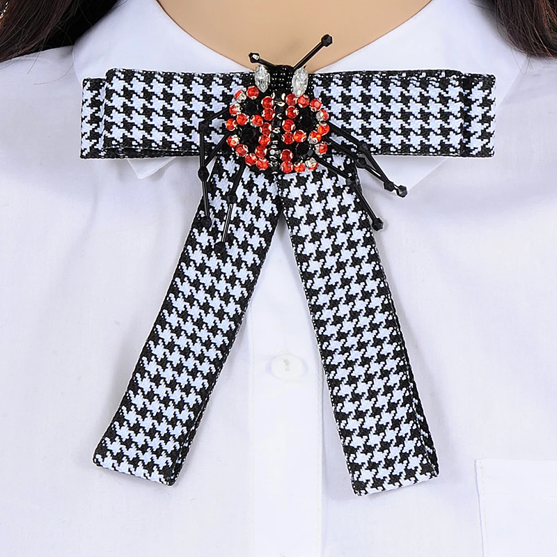 

ZHINI Fashion Fabric Lattice Ladybug Shape Decorated Rhinestone Dress Shirt Brooch Pins Bow Tie Dress Collar Jewelry Accessories