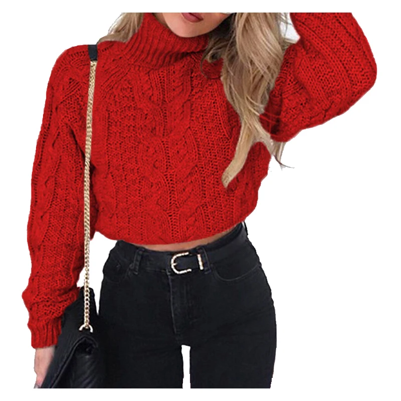 High Collar Sexy Umbilical Twist Pullover Women Sweater Casual Solid Color Fashion Winter Long Sleeve Knitted Female Clothing High Collar Sexy Umbilical Twist Pullover Women Sweater Casual Solid Color Fashion Winter Long Sleeve Knitted Female Clothing
