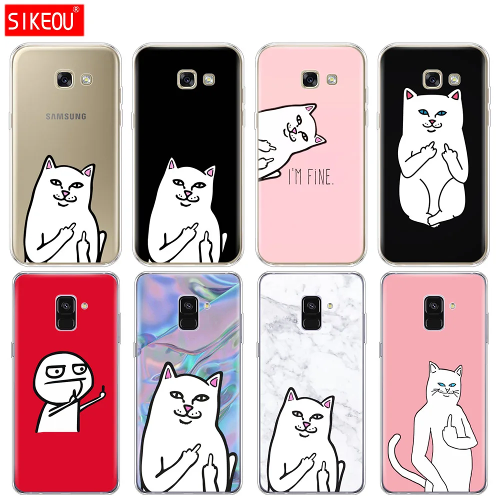 

Silicone phone case cover for Samsung Galaxy A6 A8 2018 A3 A310 A5 A510 A7 2016 2017 soft tpu middle finger cat pattern coque