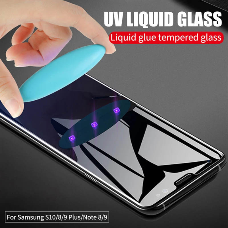 

9D UV Liquid Full Glue Tempered Glass For Samsung Galaxy Note 10 Pro S10 5G E S8 S9 Plus Note 8 9 Screen Protector Cover Film