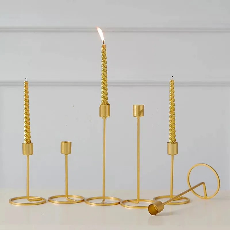 European Style Candle Holder Gold Single Head Iron 3D Geometric