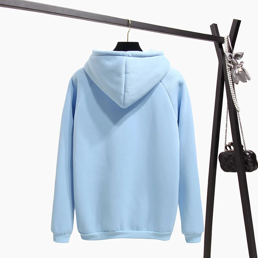 Zuolunouba Autumn winter casual women fleece blue hoodie Harajuku long-sleeve Loose pullover ladies sweatshirt