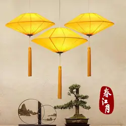 Китайский стиль Zen hotpot ресторан ткань желтые подвесные светильники Новый китайский стиль антикварная Ресторан подвесной светильник LU8151456