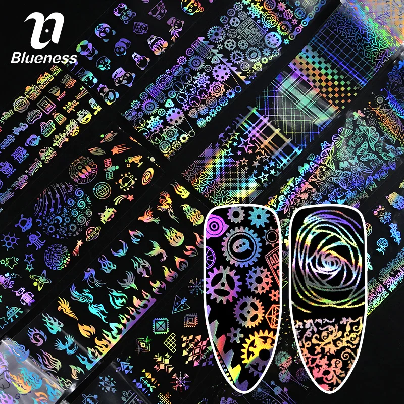 

Blueness 1Roll Colorful Holographic Laser Flowers Different Design Nails Foil Sticker Manicure Nail Art Decorations Decals DIY