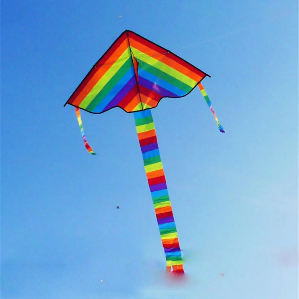 Best Outdoor Colorful Rainbow Kite Long Tail Nylon Kite Children Flying Toy Funny Sports Game Triangle F