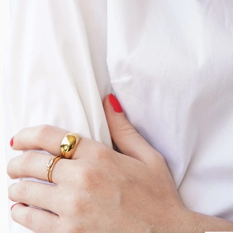 Роскошное дизайнерское стальное Золотое круглое большое Изогнутое Кольцо шикарное минималистичное широкое гладкое дуговое плетеное кольцо для женщин дамское обручальное ювелирное изделие