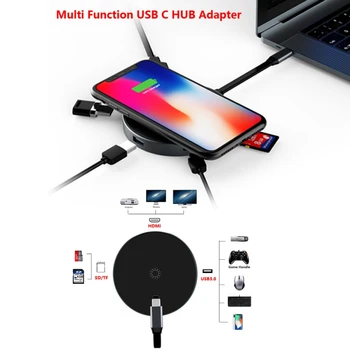 

Wireless Charger SD/TF Card Reader Portable ABS USB C Hub Adapter Multi function USB Adapter4K HDMI Output QI Type-C