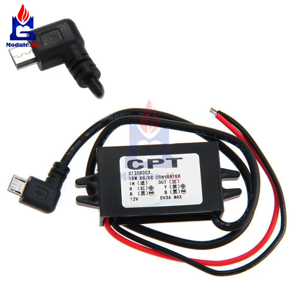 

DC-DC Converter 12V to 5V 3A Step-Down Power Module Micro USB Waterproof