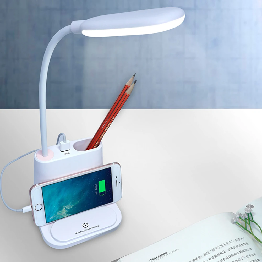

USB MultiFunction LED Desk Lamp, Eye-Caring Table Lamps, 2 Color Modes & Stepless dimming with USB Charging Port, Touch Control