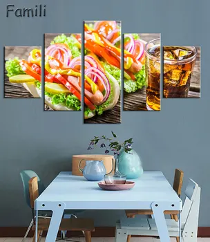

Modern Wall Art Canvas HD Print Oil Painting Frame Modular Nordic Poster 5 Panel Fruit Food Restaurant Home Decor Picture PENGDA