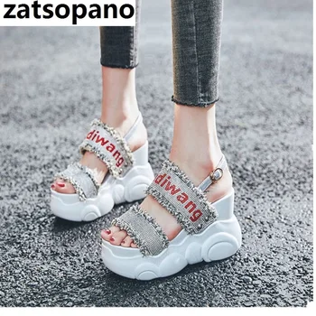 

Top Quality 2019 Summer Women Sneakers Sandals Peep-toe Wedge Platform Shoes Woman 10CM Heels Thick Bottom Casual Dress Shoes