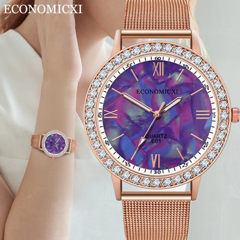 

Fashion Women Watches Rose Gold Marble Dial Rhinestone Wrist Watches Luxury Casual Female Quartz Watch Relogio Feminino Drophip