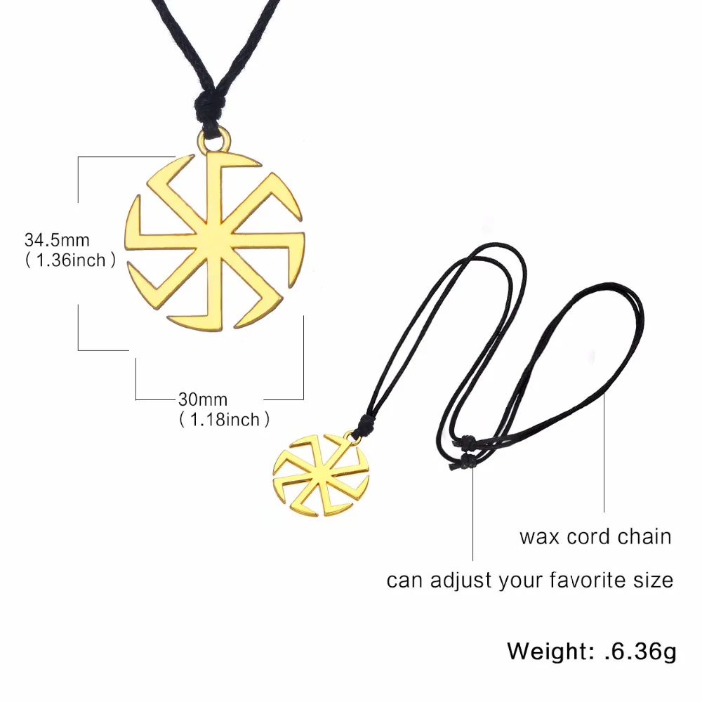 Adjustable Wax Cord Necklace Religious Slavic Kolovrat Amulet Pendant Pagan Sun Talisman Jewelry