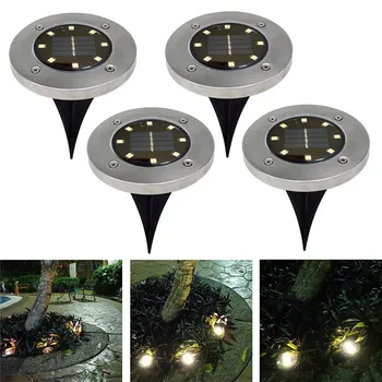 

4Pcs Waterproof IP65 8 LED Solar Underground Lights Stainless Steel Solar Buried Floor Light Outdoor Garden Path Ground Lights
