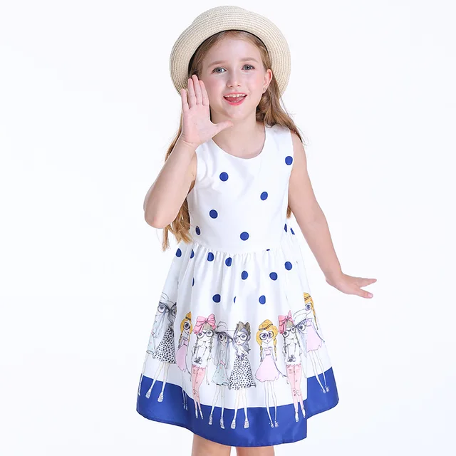 Cute Flower Pattern Girls Dress Sleeveless Clothing Kids Dresses for ...
