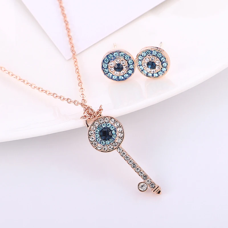 

BAFFIN Romantic Key Pendant Necklace Round Eye Stud Earrings Austria Crystals From Swarovski Jewelry Sets For Women Gold Color