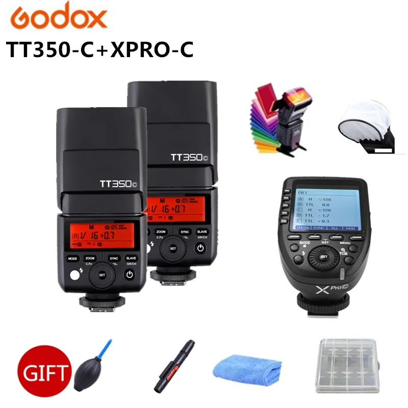 

2x GODOX TT350C 2.4G Wireless 1/8000s GN36 TTL HSS TT350-C Speedlite Flash Pocket Lights + Xpro-C Transmitter For Canon Camera