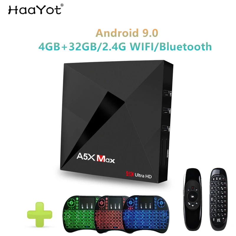 HAAYOT A5X MAX Смарт ТВ приставка Android 9,0 4 Гб 32 г Rockchip RK3318 BT4.1 H.265 4K Youtube 2,4G WiFi 3D приставка ТВ приставка IP ТВ приставка