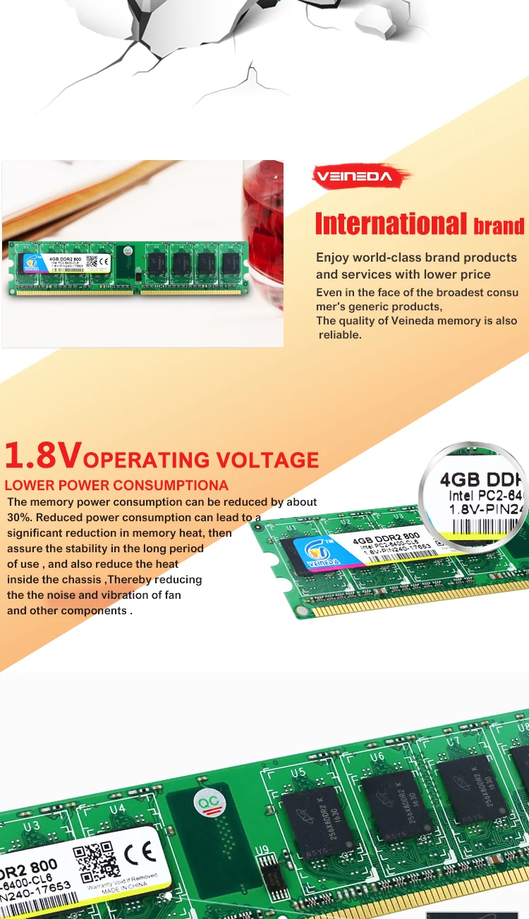 VEINEDA DDR2 16 Гб 4x4 Гб ddr 2 800 МГц PC2-6400 память оперативная память Suporrt ddr2 16 Гб оперативная память для настольных ПК Совместимость Intel и AMD Mobo