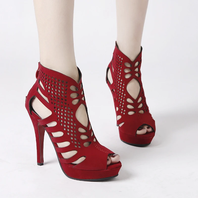 

Women's Sandals Shoes Sexy Hollow Out Ankle Summer Boots Red Heels For Women Platform Shoes Roma Open Toe Heels Ladies Sandals