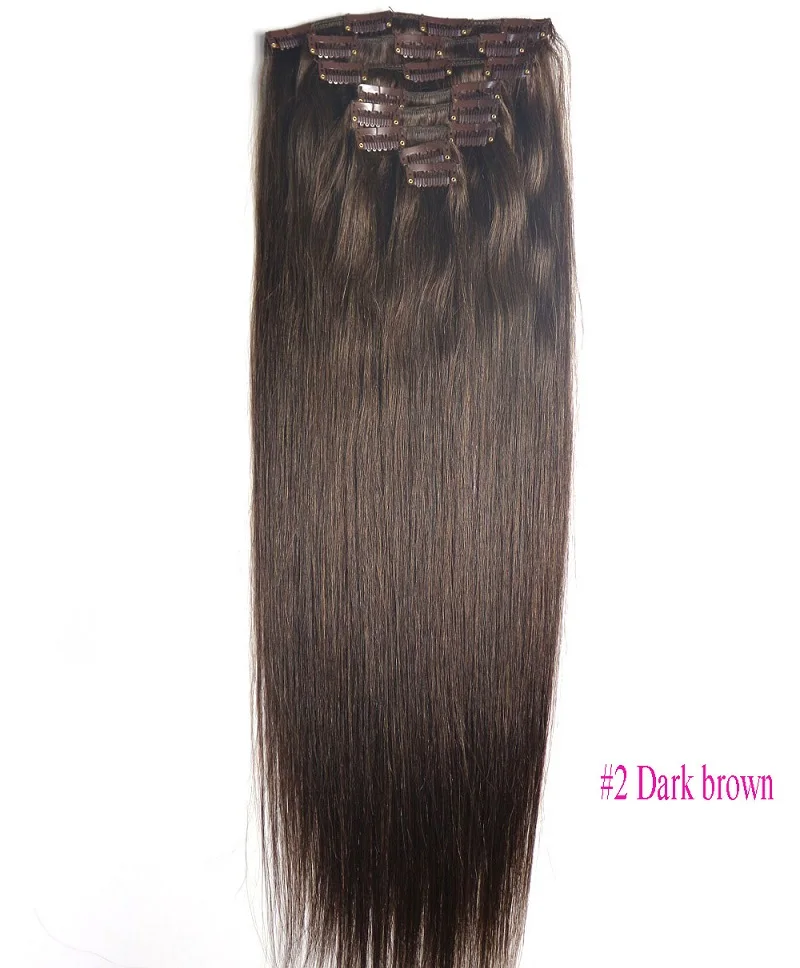 ZZHAIR, 100 г-160 г, 1"-26", волосы remy, 8 шт. в наборе, человеческие волосы для наращивания на всю голову, Натуральные Прямые Волосы - Цвет: #2