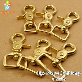 

100% Solid Brass Eye Swivel Bolt Snap hook clip Square Bottom 6 sizes for bags Pet Tents Leash Key Ring Free shipping 5 pieces
