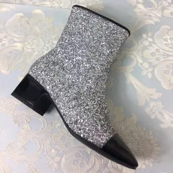 

NEW ARRIVAL Fashion Women Ankle boots short motorcycle riding boots elastic hot bling Glitter lady boots easy matching style LOV