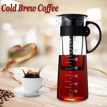 

1000ML W/Filter&Handle Cold Brew Iced Coffee Maker Airtight Seal Tea Pot Kettle Detachable Heat-resistant Glass Reusable Filte