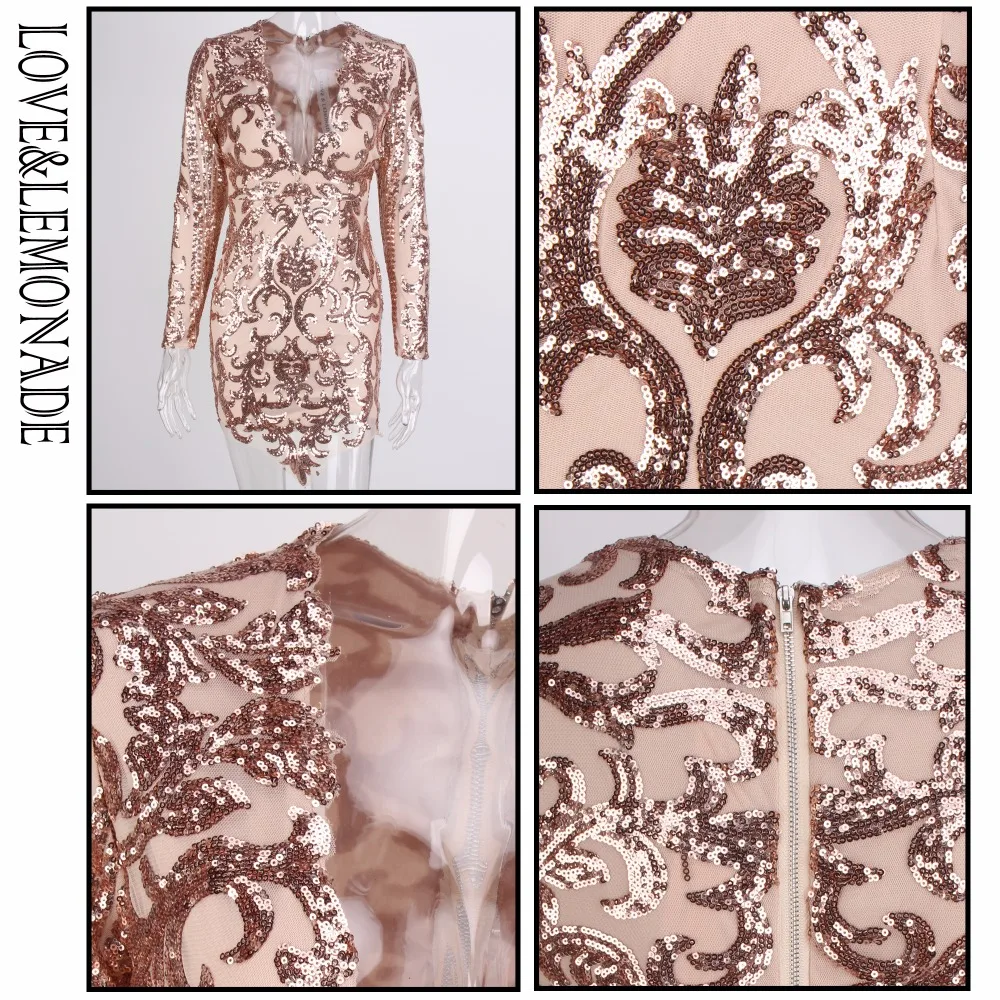 Женское платье с блестками LOVE & LEMONADE глубоким V образным вырезом модель LM6728|dress dress