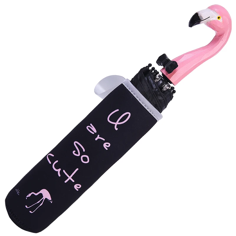 

Creative Cute Cartoon Umbrella Flamingo Animal Sun Rain Wood Carving Handle Umbrella Girl Adult Sun Girl Umbrella 3 Folding U5U