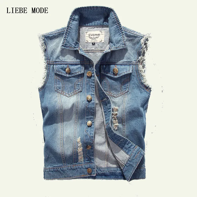 M 4XL 5XL Plus Size Summer Men's Sleeveless Jean Jackets Vest Of Men Denim Vests Waistcoat Big