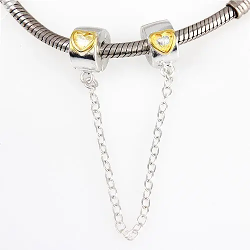 Fits Pandora Charm Bracelets 100 925 sterling Silver Locking clip & Safety Chain love Heart