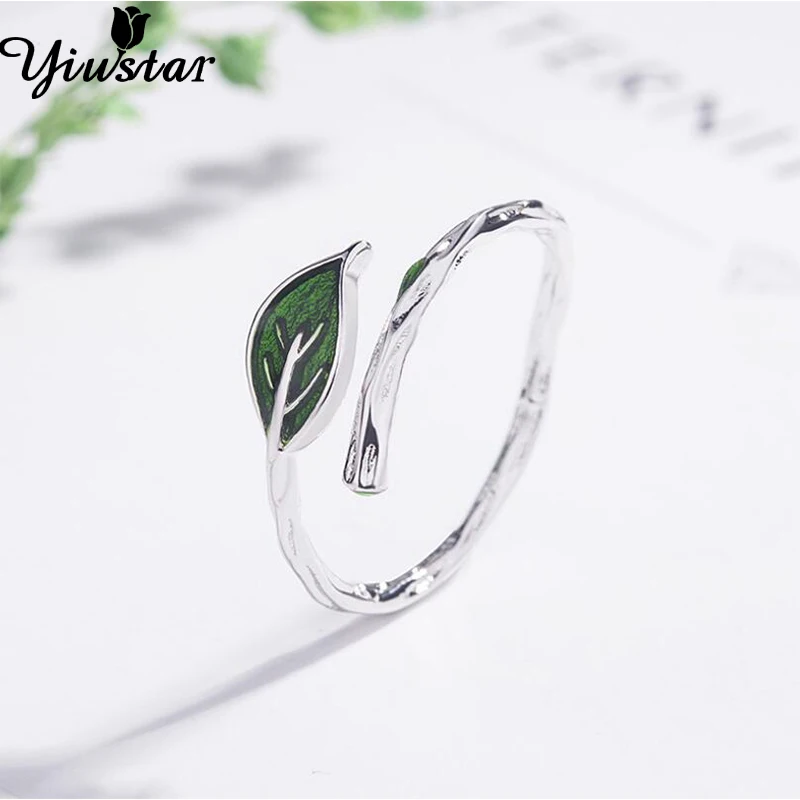 

Yiustar Leaf Rings for Women Lovely Green Leaf Open Ring for Girls Cute Finger Rings for Lady Wedding Aniversary Jewelry Anel