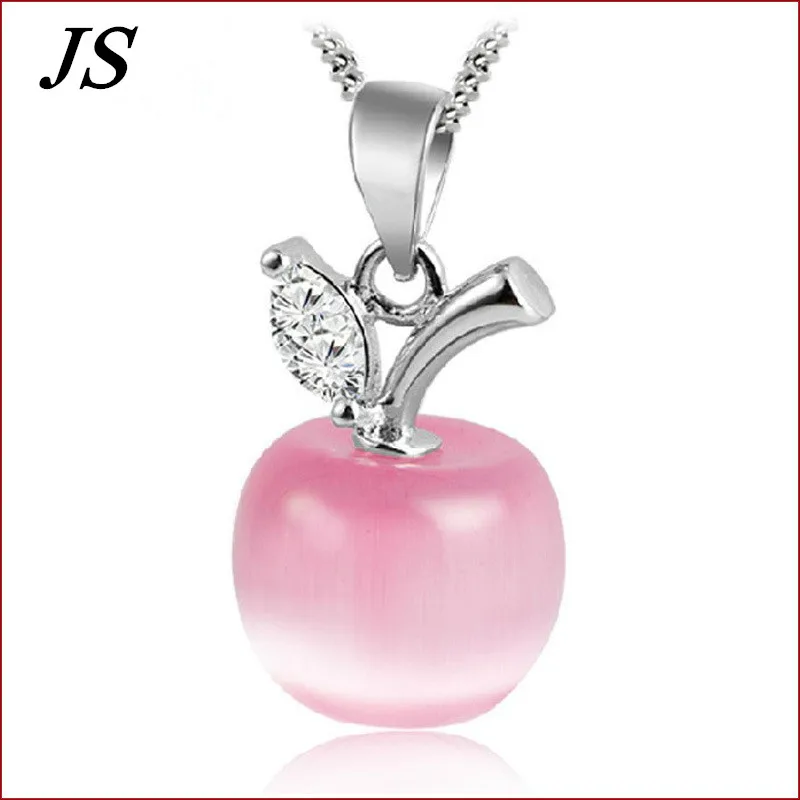 Женское колье с яблоком JS белое красное ожерелье серебряным покрытием простое
