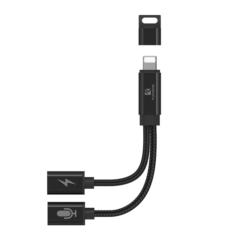 FLOVEME аудио конвертер для iPhone 7 8 Plus X 2 в 1 разветвитель наушников зарядное устройство Aux кабель USB адаптеры для Apple 7 8 Plus X - Цвет: Черный