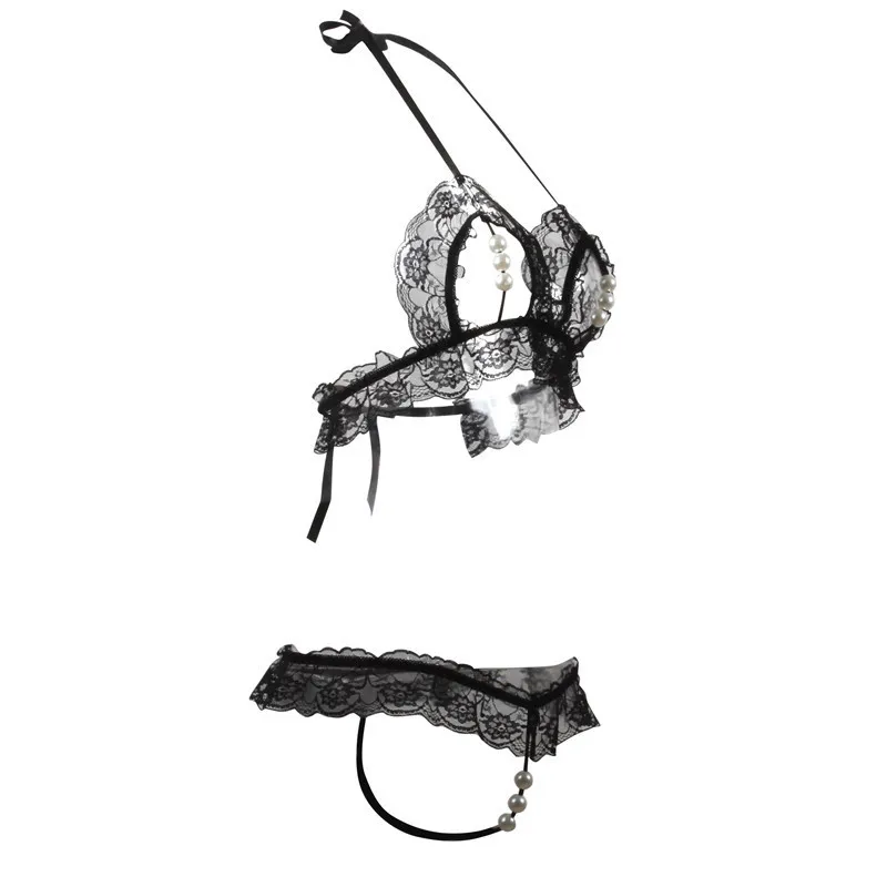Sexy Lace Bra Set Transparent Underwear See Through Open Bra Halter Backless Lingerie Set Sexy Hot Erotic G string With Pearls Sexy Lace Bra Set Transparent Underwear See Through Open Bra Halter Backless Lingerie Set Sexy Hot Erotic G string With Pearls