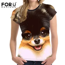 FORUDESIGNS Bodybuilding Slim Women Casual Fashion T Shirt Cute 3D Dog Animal Woman Short Sleeved Shirts Girl’s Elastic Clothes