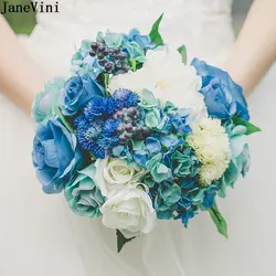 JaneVini Романтическая свадьба Синий цветок свадебные букеты ручной шелковой розы невесты холдинг букет цветов De Mariage Artificiel