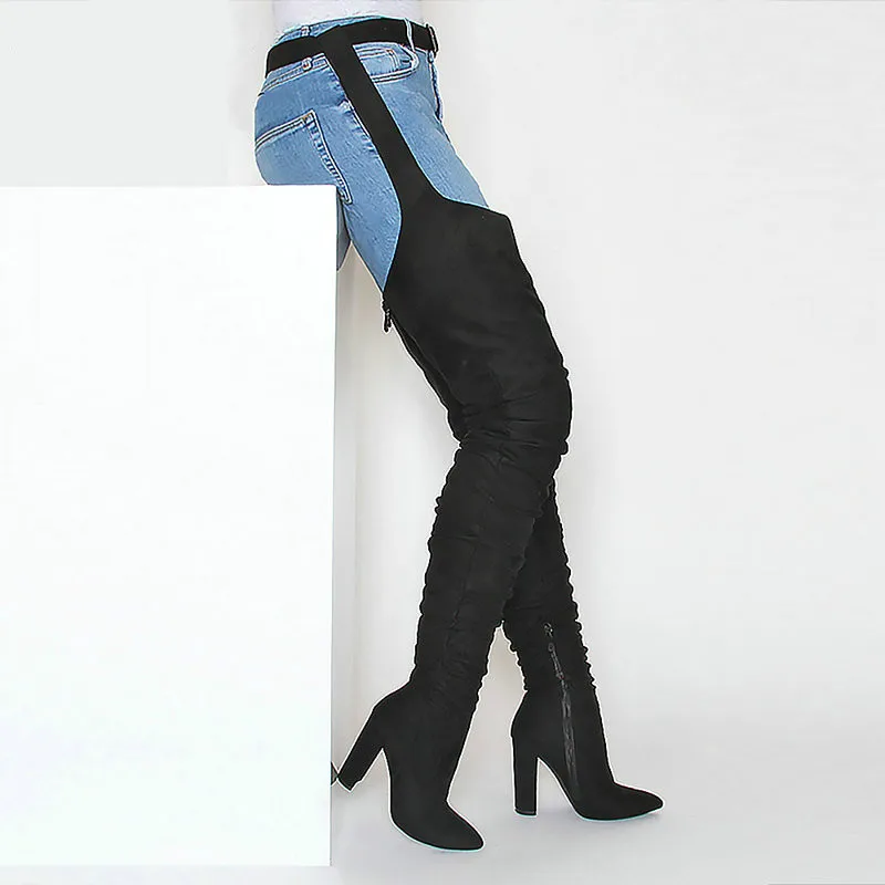 

Rihanna Style High Heeled Winter Shoes Woman Over The Knee Thigh High Boot Waist Buckle Strap Women Overknee Boots