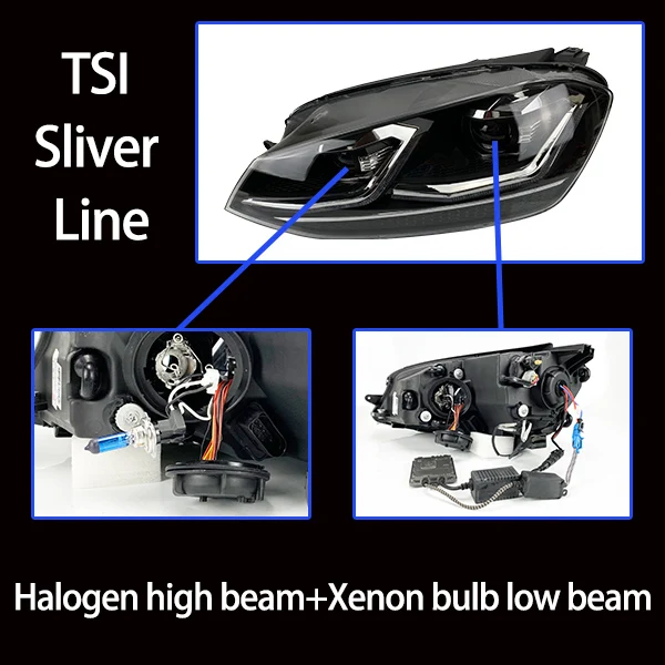 Автомобильный Стайлинг для Golf 7 фар 2013- Golf 7,5 дизайн светодиодный фонарь DRL динамический сигнал Hella 5 Биксеноновые линзы проектора Hid - Цвет: TSI Xenon Halogen