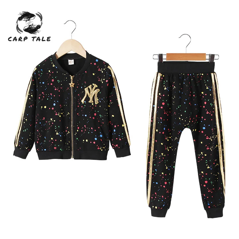 

Girls spring clothing 2019 autumn children's sports suit casual new spring and autumn long-sleeved camouflage jacket two-piece