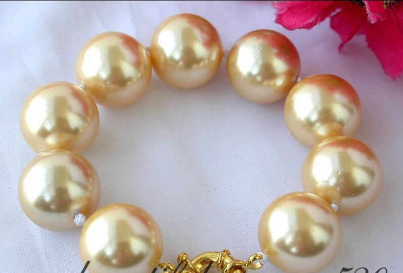 

FREE SHIPPING * z2357 huge 8" 20mm gold round south sea shell pearl bracelet