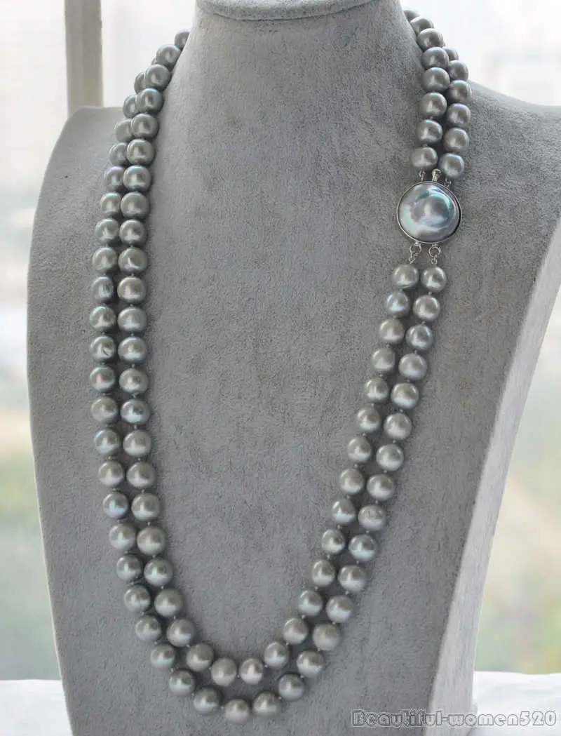

HOT 0015160 8-9MM NATURAL SOUTH SEA GENUINE GRAY PEARL NECKLACE