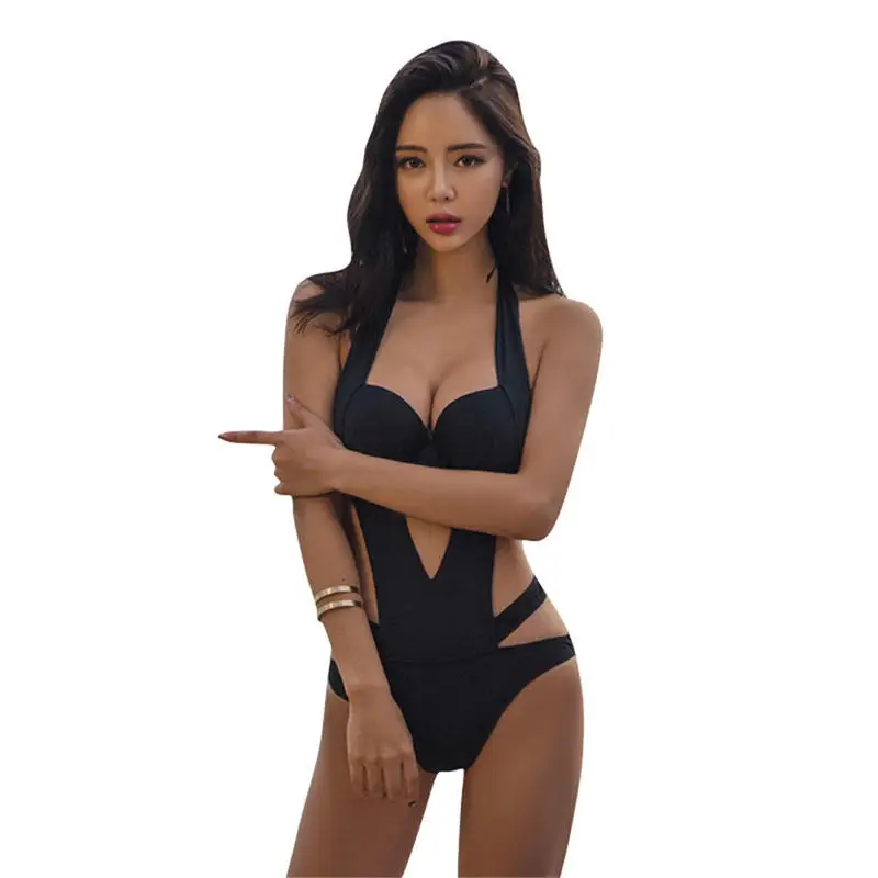 

New Sexy Halter Cut Out Bandage Trikini Swim Bathing Suit Monokini Brazilian Swimwear Women One Piece Swimsuit Push Up