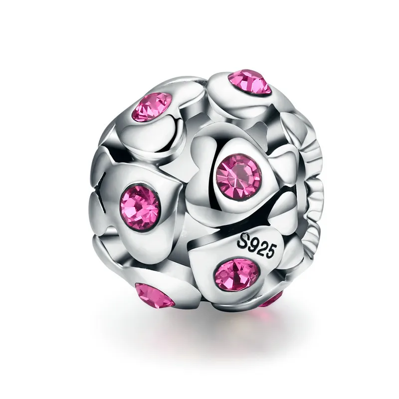 

MOWIMO Crystal Heart Beads 925 Sterling Silver Pink CZ Stone Fit Original Pandora Bracelet Necklace Charms DIY Jewelry BKC535