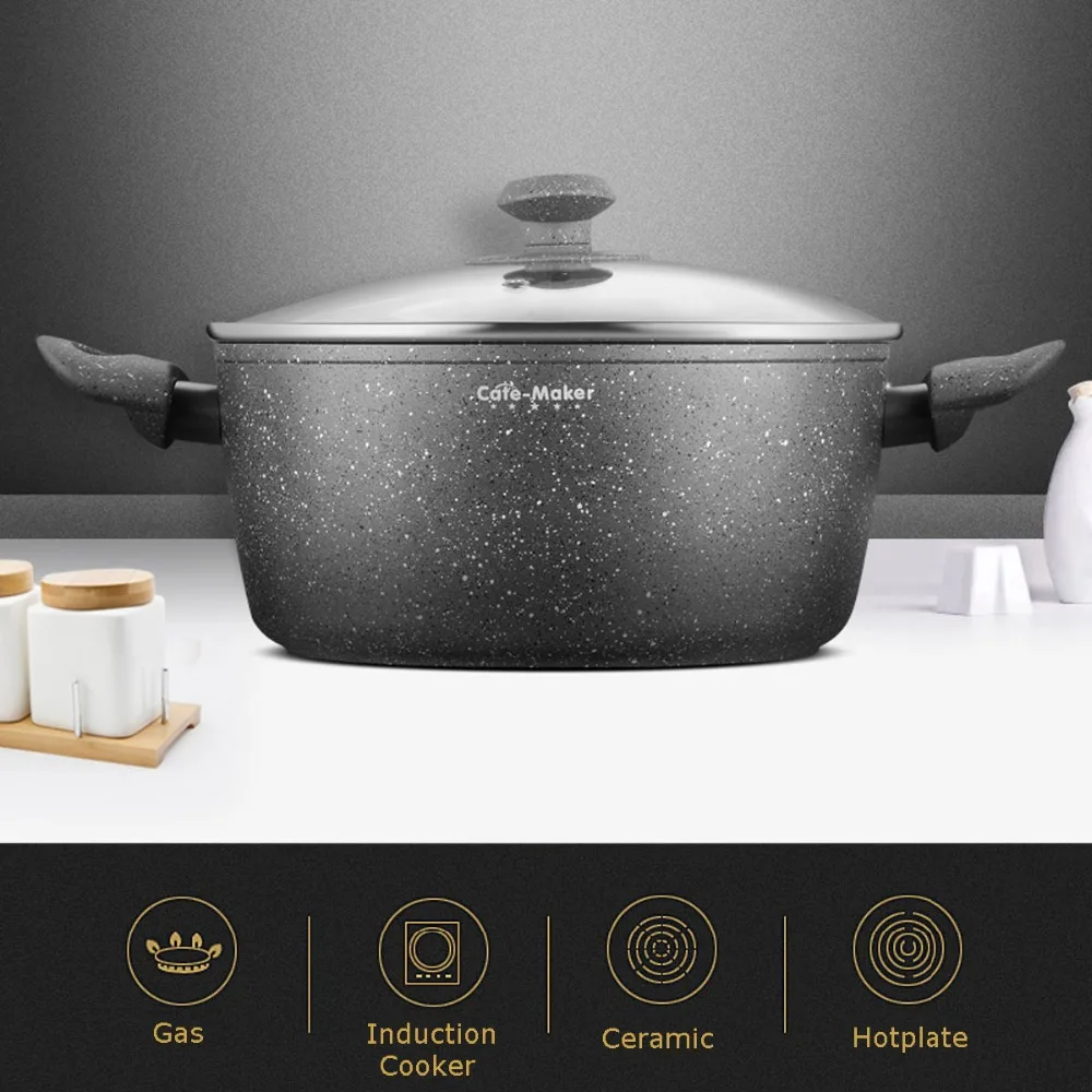Антипригарная Кастрюля для супа из мраморного камня со стеклянной крышкой