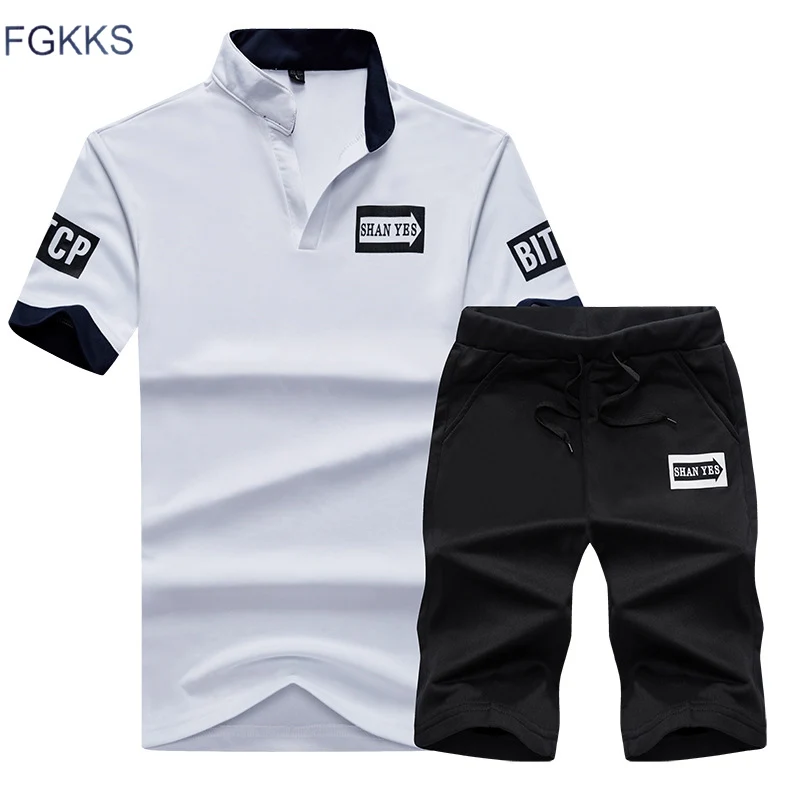

FGKKS Brand Men Sets Sportsuits 2019 Spring Autumn Men's Suits Sets Mens Fashion 2 Pieces T-shirt + Shorts Tracksuit Sets