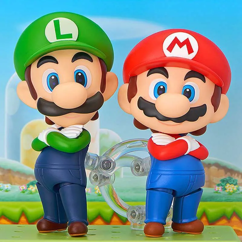 Super Mario Figure Toy Nendoroid Mario 473 Luigi 393 With Toad Mushroom Goomba Ghost Bullet Great