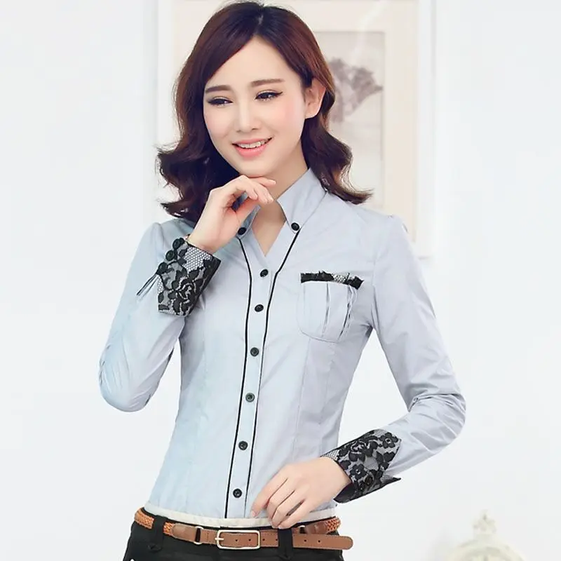 blouse 03 Формальная женская рубашка с длинным рукавом, новинка, тонкие элегантные блузы, рубашки для девушек, белые, синие, серые, для офиса, для работы, размера плюс, одежда, топы - Цвет: blouse 03